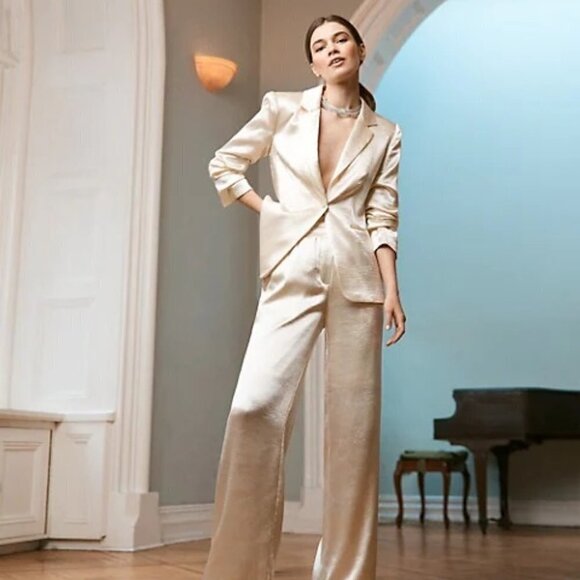 NWT Cinq à Sept ivory shimmery ruched blazer jacket, 0 - Picture 7 of 11